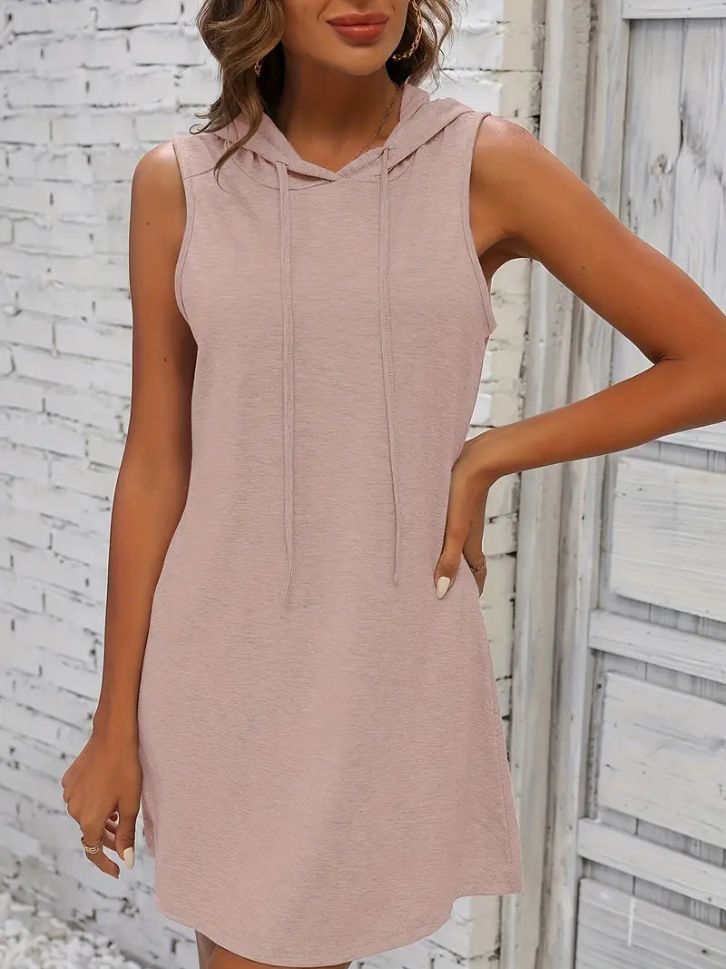 Drawstring Sleeveless Hooded Dress